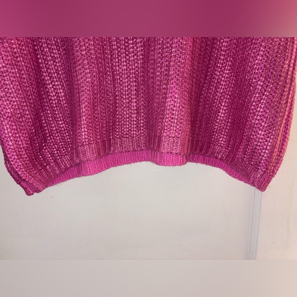 SHE + SKY Metallic Foil Shiny Sweater Vest Top in Magenta Hot Pink – Size Large - Picture 9 of 15